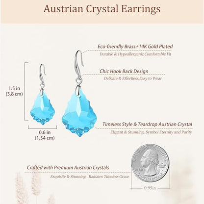 EVEVIC Austrian Crystal Baroque Teardrop Dangle Earrings for Women | 14K Gold-Plated,Hypoallergenic,Brilliant Facets,Fluid Movement,Easy-Wear Fishhook Fit,For Daily Wear And Special Occasions - color: Aquamarine