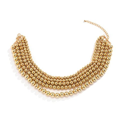 COLORFUL BLING Exaggerated Layered Beads Pendant Chunky Gold Chain Chunky Bib Statement Choker Stackable Strand Necklace for Women Hip Hop Jewelry - color: gold set