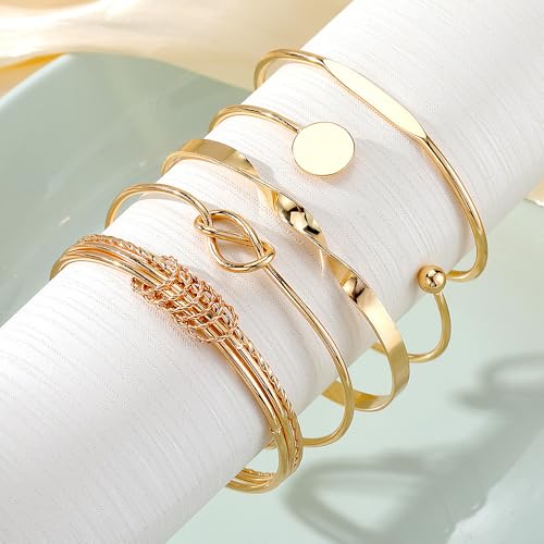 GIGB PBDK Chunky Stackable Gold Cuff Bracelets Set for Women Boho Multi Layer Silver Open Bangles Adjustable Geometry Bracelets Jewelry Accessories - color: Gold