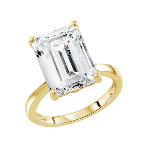 DIAMONBLISS Marilyn Monroe 10-Carat Big Solitaire Ring For Women | 14K Gold Plated 925 Sterling Silver Glamorous Cocktail Ring | 100 Facet Cubic Zirconia CZ Simulated Diamond - style: Emerald 10 Carats