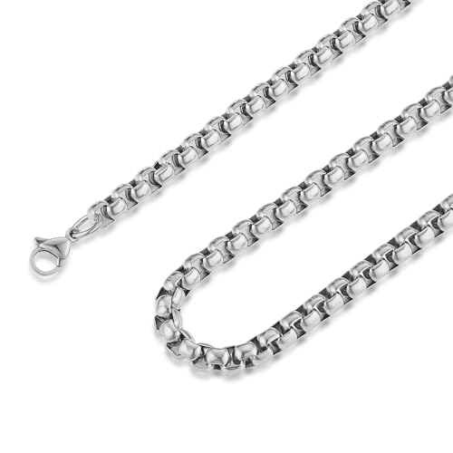 HZMAN 2-6mm Rolo Chain for Men Women Stainless Steel Men's Chain Necklace Round Box Link Chain Necklace 16-30 Inch - color: Silver, size: 30in, style: 2mm