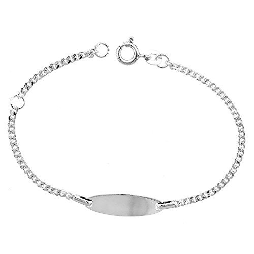 Tiny Sterling Silver ID Bracelets for Small Women Teens Fits Wrist Sizes 5-6 inch - style: Curb Chain Oval Plaque