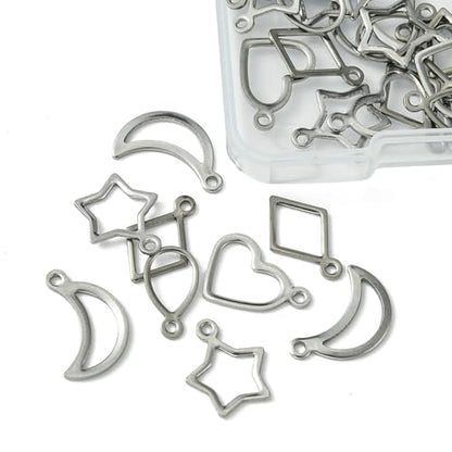 8-64Pcs Silver Goldern Color Heart Pendants Charms 10 Styles Heart Stainless Steel Metal Charms for Jewelry Making Crafting Necklaces Bracelets Earrings Keychains Birthday Gift - color: Silver 5 Shapes-60 pcs