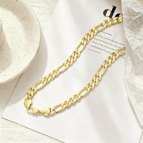 Gold Necklace for Women & Men,14k Gold Figaro Chain Necklace Chunky Statement Dainty Trendy Charm Necklace Jewelry Gifts Size 18-24 Inches Simple Unisex Cadenas De Oro Para Mujer 14k - size: 8MM
