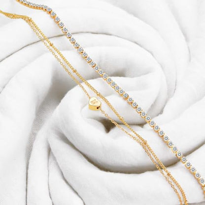 YANODA Gold Initial Bracelets for Women, 14K Gold Plated Bracelet Sets Trendy Gold Bracelet Stack Dainty Heart Letter Initial Bracelets Adjustable Tennis Bracelets Personalized Jewelry for Women - color: GOLD S