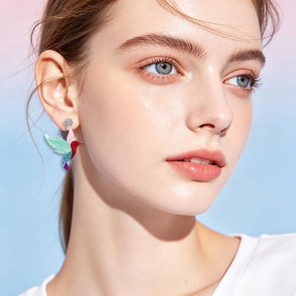 Cute Acrylic Tropical Fish Earrings Creative Parrot Hornbill Drop Dangle Earrings Stylish Animal Statement Earrings Daily Wear Jewelry for Women - color: Humming bird