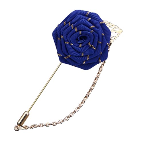 WCRAZYE Men Cloth Rose Flower with Gold Leaf Brooches Men's Satin Lapel Pins with Metal Chain Red Blue Rose Floral Lapel Stick Handmade Boutonniere Pins for Suit Wedding Brooch Career Suit Tuxedo of Shirts Tie Hat Scarf for Birthday Wedding Gift - color: