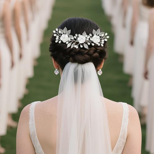 Wedding Hair Accessories Hair pieces Set Crystal bridal hair pins Rhinestone Pearl Hair comb Brides and Bridesmaids, Girls, Women(（4PCS/SET SILVERY) - color: white