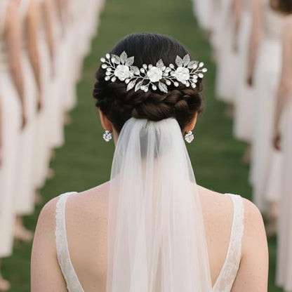 Wedding Hair Accessories Hair pieces Set Crystal bridal hair pins Rhinestone Pearl Hair comb Brides and Bridesmaids, Girls, Women(（4PCS/SET SILVERY) - color: white
