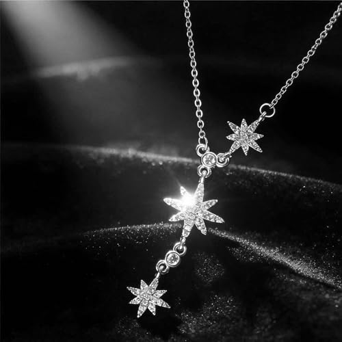 Lariat Gold Necklace for Women, Dainty Long Necklace Gold/Silver Plated Y-Shaped Pendant Necklace, Trendy Drop Necklaces Simple Gold Jewelry Gifts For Women - style: Star-Silver