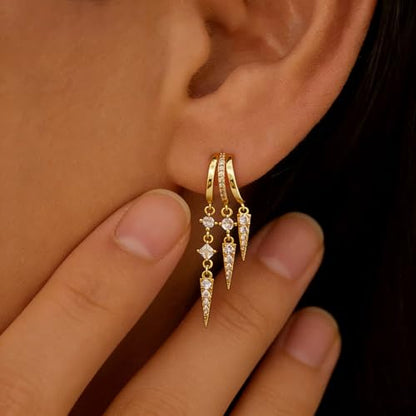 Pearl Earrings for Women Trendy, 14k Gold Plated Freshwater CZ Leaf Pearl Dangle Drop Gold Earrings Lightweight Hypoallergenic Stud Earring Bridesmaid Wedding Gold Jewelry for Women Gifts - style: cz dangle earrings-5