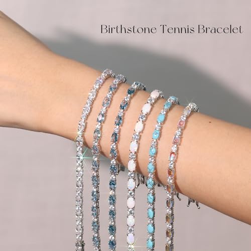 FANCIME Glamour Radiance Sterling Silver Birthstone Tennis Bracelets 7" | Charm Fine Jewelry Birthday Gifts for Women - color: OCT-Opal