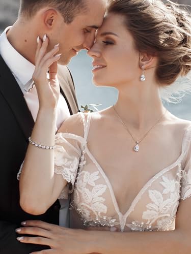 SWEETV Bridal Wedding Jewelry Set for Brides,Teardrop Bridesmaids Jewelry Set - color: Silver 02