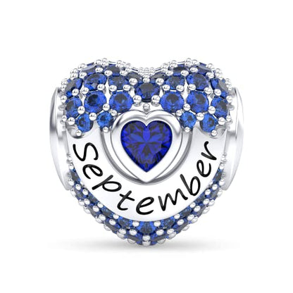 Birthstone Charms Love Heart Openwork Bead Charm for Women Bracelets and Necklaces 925 Sterling Silver with 5A Cubic Zirconia,Jewelry Gifts Women - color: September Birthstone Charms