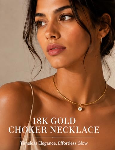 Gold Choker Necklace for Women,18K Gold Plated Tube Collar Necklace with Cubic Zirconia Pendant, Minimalist Dainty CZ Choker Necklace,Trendy Statement Jewelry Gift for Women