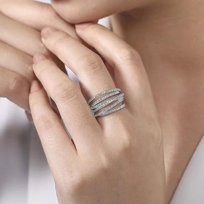 PAVOOI 14K Gold Plated X Ring Simulated Diamond CZ Criss Cross Ring for Women Juude Jewelers Silver Rose Gold Braided Wrap Knot Style Promise Statement Cocktail Party Ring(Silver.A-US Code-6) - color: SILVER.A, size: (US Code-6)