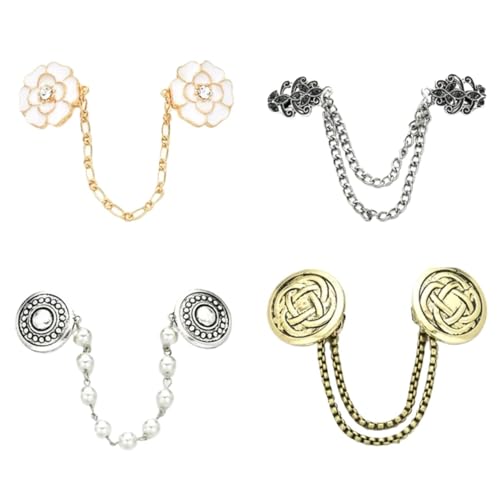 30pcs Women Vintage Flower Chain Cardigan Clip Waist Lady Retro Hand Forged Buckles Cloak Brooch Pin Jewelry - color: Mixed