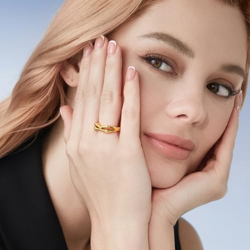 Cicy Bell Initial Rings for Women 18k Gold Plated Adjustable Rings | Open Signet Rings, Bold Letter, Personalized Engraved, For Party - color: Initial-K