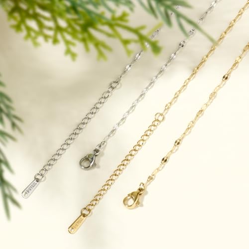 24PCS Gold Stainless Steel Lip Necklace Chain Bulk for Jewelry Making | 2MM 18 Inches Gold PVD Plated Sparkly Link Chains Bulk for DIY Necklace - color: gold(2mm/ 18 inches)