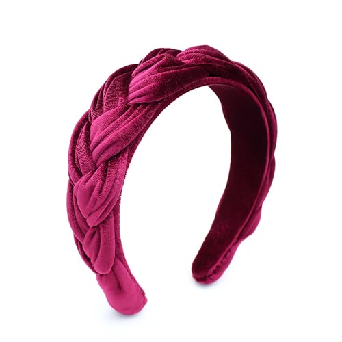 Red Headbands for Women Braided Headbands Velvet Padded Hairbands Cute Hair Accessories for Women Girl - color: Red