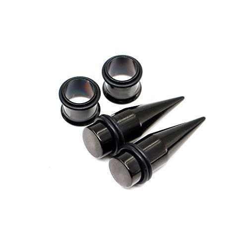 36 Pieces Ear Gauges Stretching Kit Taper Stainless Steel Single Flare Tunnel Plugs Eyelet 14G-00G and 36 pcs O-Ring Extra Set - style: Black 36 pieces