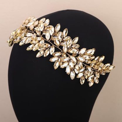 Missgrace Women Silver Green Black Red Blue Handmade Full Crystal Rhinestone Large Headband Hair Vine Shinny Headpiece Bridal Wedding Hair Accessories for Women (Champagne) - color: Champagne