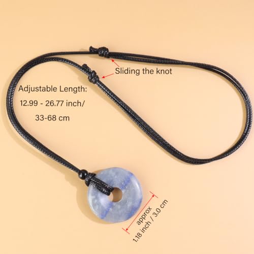 Anjiucc Natural Gemstone Pendant Necklce Lucky Coin Crystal Necklace Donut Pendnat with Adjustable Rope Healing Crystal for Men - color: Blue Aventurine
