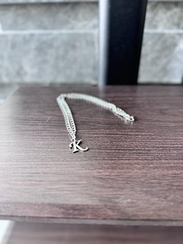 Stainless Steel Initial A-Z Necklace for Men Women,Cuban Chain,Titanium Steel Initial Letter Pendant Charm Necklaces Accessories Jewelry for Woman Man,21 Inch Chain - color: K