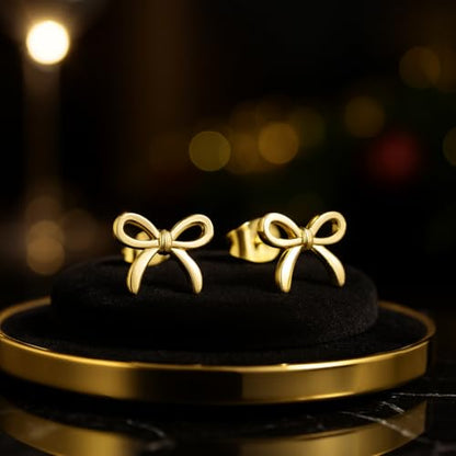 Gold Bow Earrings for Women, Long Tassel Chain Drop Earrings, Trendy Small Bow Earrings, Ribbon Waterfall Dangling Earrings, Pearl Bow Earrings, Sparkly Elegant Bowknot Preppy Jewelry Gifts for Women - color: Style-X