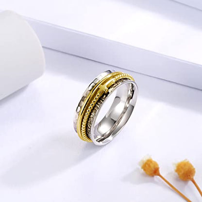 Sariel Cross Fidget Ring for Women - 925 Sterling Silver Spinner Rings Spinning Band Rings Wide Hammered - color: Gold