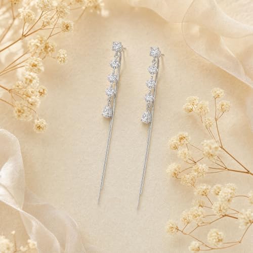 Silver Dangle Earrings Women Dangling Drop Bridesmaid Wedding Prom Jewelry - color: Silver cz tassle drop