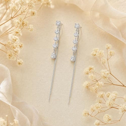Silver Dangle Earrings Women Dangling Drop Bridesmaid Wedding Prom Jewelry - color: Silver cz tassle drop