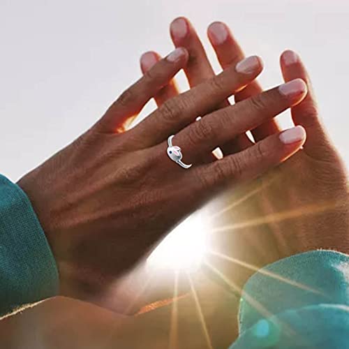 Rabbit Bridal Rings for Lady Opening Adjustable Sapphire Engagement Rings Minimalist Cute Proposal Rings (Silver, One Size)