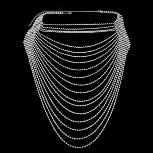 Full Rhinestone Body Chain Crystal Crossover Bra Body Chain Necklace Boho Multilay Costume Chest Chain Beach Sexy Bikini Nightclub Body Chain Party Rave Accessories for Women - color: Silver