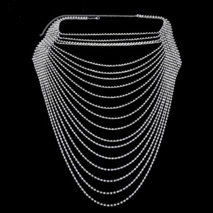 Full Rhinestone Body Chain Crystal Crossover Bra Body Chain Necklace Boho Multilay Costume Chest Chain Beach Sexy Bikini Nightclub Body Chain Party Rave Accessories for Women - color: Silver