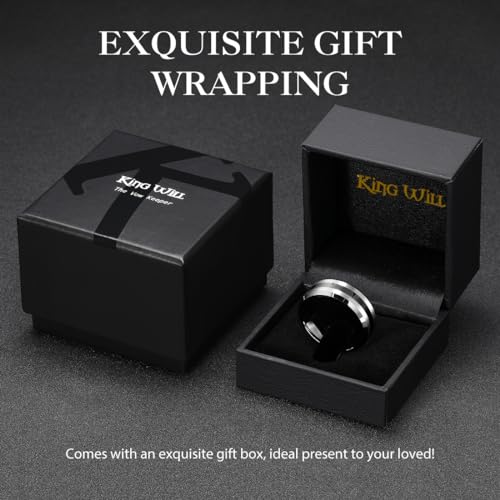 King Will Classic Tungsten Carbide Ring Brushed Two Grooved Center Hammered Design Mens Wedding Band for Men | Black/Silver/Gold, 8mm, Men's Wedding Band, Grooved, Comfort Fit, Everyday Wear - color: B-Silver 8mm
