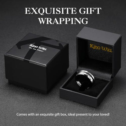 King Will Classic Tungsten Carbide Ring Brushed Two Grooved Center Hammered Design Mens Wedding Band for Men | Black/Silver/Gold, 8mm, Men's Wedding Band, Grooved, Comfort Fit, Everyday Wear - color: B-Silver 8mm