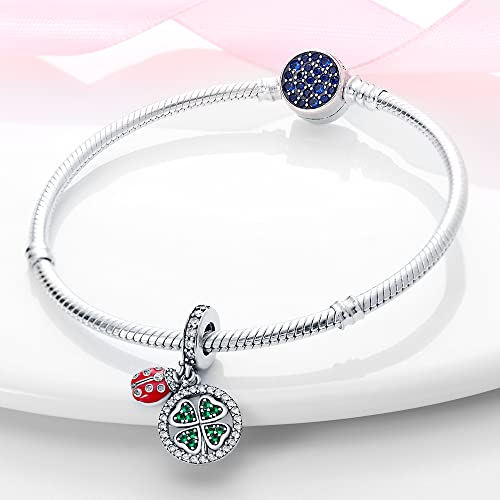 KUNSIR Charms Beads fits Pandora Charm bracelets for Woman 925 Sterling Silver Dangle Pendant Bead Jewelry Beads Gifts Happy Birthday Charms for Women Bracelet&Necklace - style: Four-Leaf Clover and Ladybug Charm