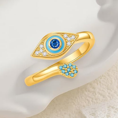 Cicy Bell Evil Eye Rings For Women 18k Plated Dainty CZ Stackable Ring Gift | Hypoallergenic、Brass、Jewelry Gift