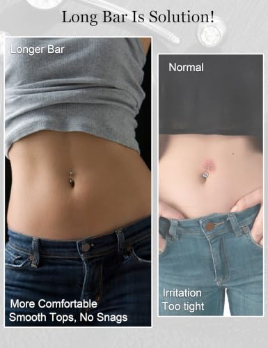 Long Belly Button Rings, Navel Piercing Jewelry for Women | 16mm 14mm 12mm 10mm 8mm Stainless Steel Extral Long Bar 14G - size: 16MM