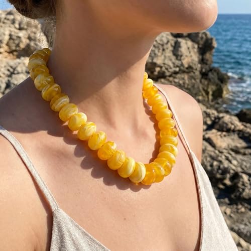 Elegance 11 designs Colorful Chunky Beaded Necklace for Women,Thick Acrylic Disc Bead Choker Statement Necklace Cute Trendy Necklaces Jewelry Gifts for Women - color: Yellow