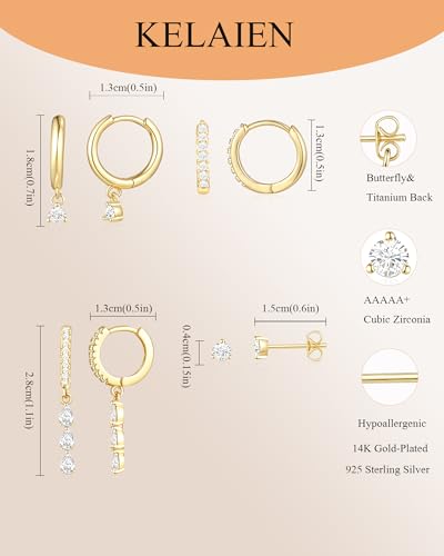 Gold Silver Earrings for Women Trendy 14K Gold Plated Dangle Hypoallergenic Cartilage Earrings Small 925 Sterling Silver Post Dainty Hoop Drop Pearl Earring Stacks Set Huggie Chain Earrings Jewelry - color: B-Hypoallergenic Earrings-Gold