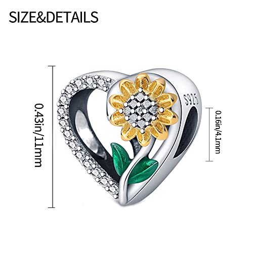 LNQOBU 925 Sterling Silver Charms for Bracelets Dangle Pendant fit Pandora Bracelets or Necklaces Jewelry Woman Gift Beads Charm (With one Spacer Beads) - style: A-Love hearts with floral bead charms