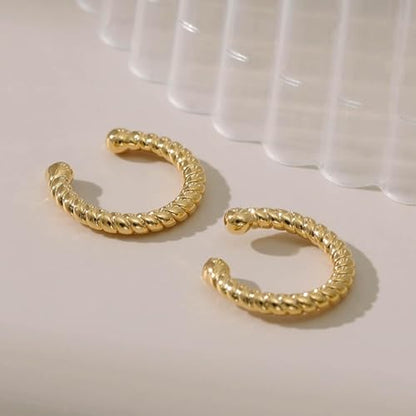 Ear Cuffs Non Piercing Ear Cuff for Women Clip on Huggie Hoop Earrings Gold Fake Earring Cuff with Chain Clips Minimalist Jewelry - color: B2:4pcs gold