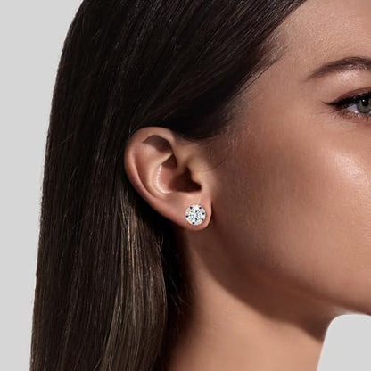 Titanium Stud for Sensitive Ears, Gold Plated Halo Cubic Zirconia Earrings - color: Round & Square Yellow Stud