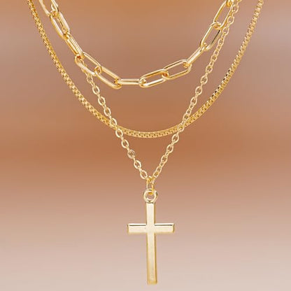 Gmai Layered Necklaces for Women Gold Plated 3/4/5 Piece Adjustable Stackable Necklace Set with Pearl Cross Coin Pendant Dainty Gold Silver Choker Chain Jewelry Gift for Her - style: Paperclip cross