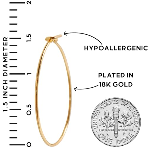 Thin Hoop Earrings for Women - Lightweight Wire Threader Loop Drop Dangles | Plated in 18K Gold or 925 Sterling Silver, Hypoallergenic and Safe for Sensitive Ears - color: 18K Gold Plated - 1.5" inch