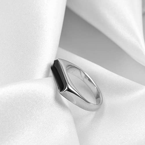 VQYSKO 14K Gold Plated Signet Ring | Statement Band Jewelry for Women - color: Silver + Black