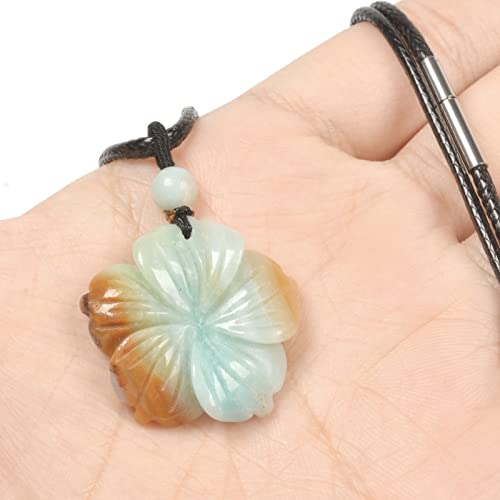 Justinstones Hand Carved Healing Crystals Gemstone Hawaii Flower Pendant Hand Weaving Wax Rope Necklace 22 inch - color: Amazonite