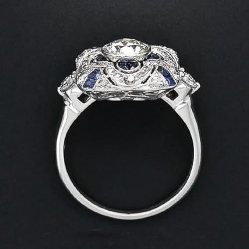 S925 Sterling Silver Vintage Fashion Women's Jewelry Sapphire Gemstone Cocktail Anniversary Ladies Wedding Engagement Ring Size 6-10 CZC685 - size: 8